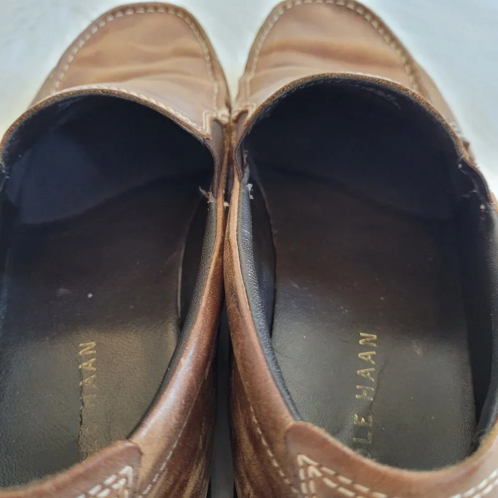 Cole Haan Mens Sz 9.5 Loafer Brown Leather Slip On Dress Driving Shoes 12602